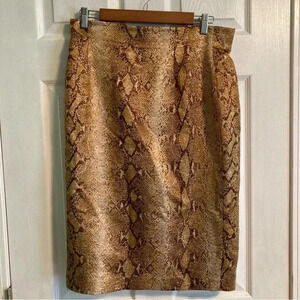 Lafayette 148 New York gold metallic snakeskin skirt wool and silk size 10
